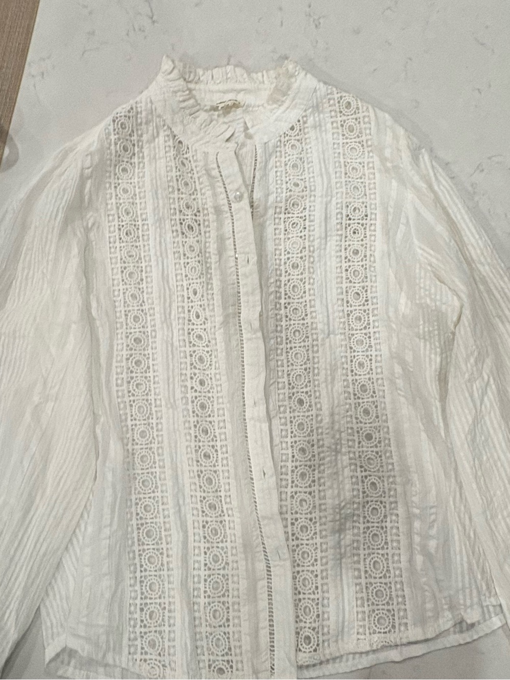 & Other Stories White Lace-Panel Ruffled Collar Blouse